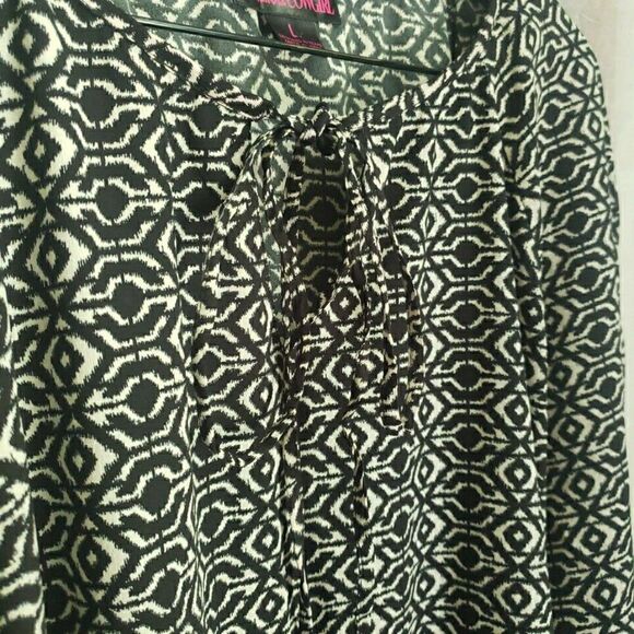 Rock & Roll Cowgirl Black White Geometric Long Sleeves Dress Southwestern Size L - Picture 7 of 10